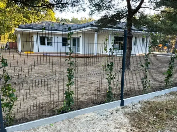 Długie ogrodzenie z bramą